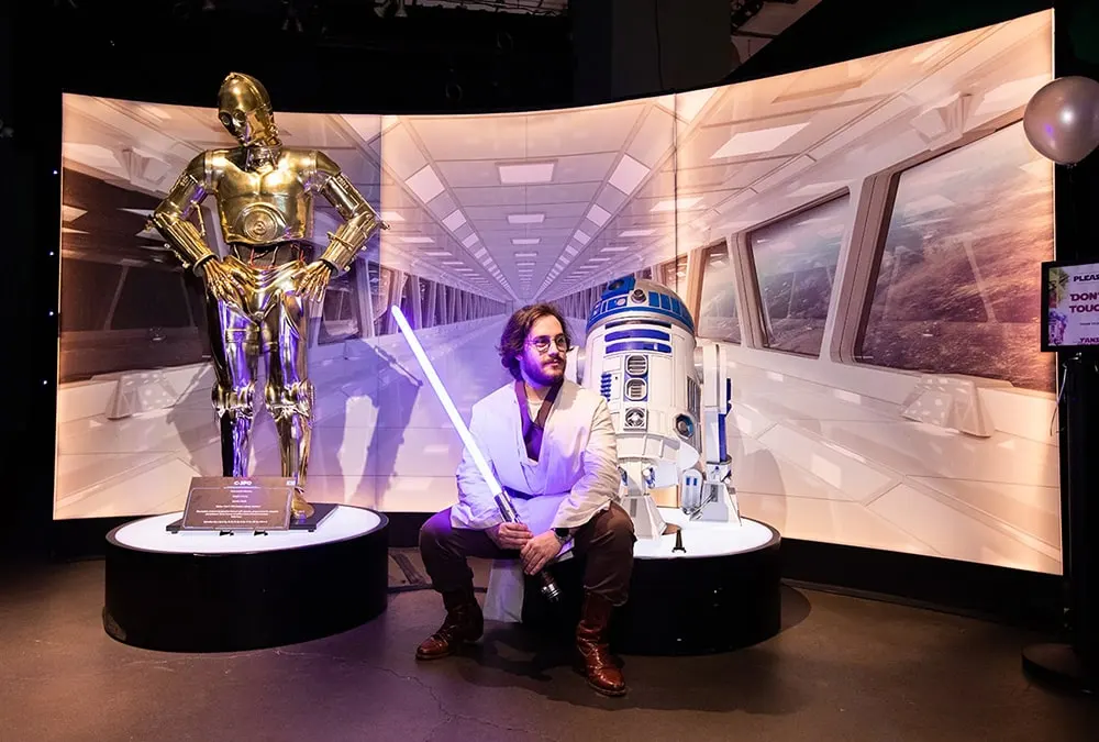 Figures and costumes at the Star Wars fan exhibit in Los Angeles